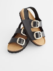 Black Leather Wide Fit (G) Two Strap Corkbed Sandals - Image 5 of 8