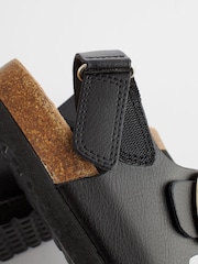 Black Leather Wide Fit (G) Two Strap Corkbed Sandals - Image 7 of 8