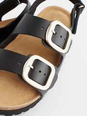 Black Leather Wide Fit (G) Two Strap Corkbed Sandals - Image 8 of 8