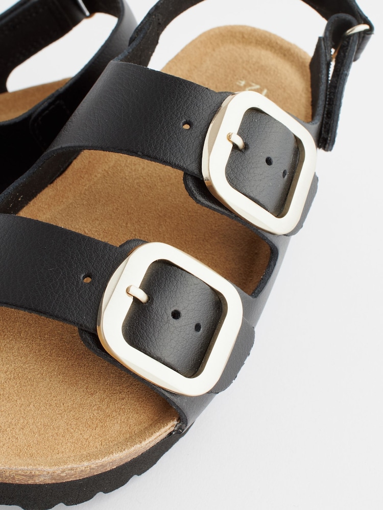 Black Leather Wide Fit (G) Two Strap Corkbed Sandals - Image 8 of 8