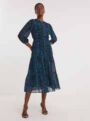 JD Williams Blue Simply Be Multi Printed Chiffon Smock Dress - Image 1 of 4