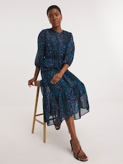 JD Williams Blue Simply Be Multi Printed Chiffon Smock Dress - Image 3 of 4