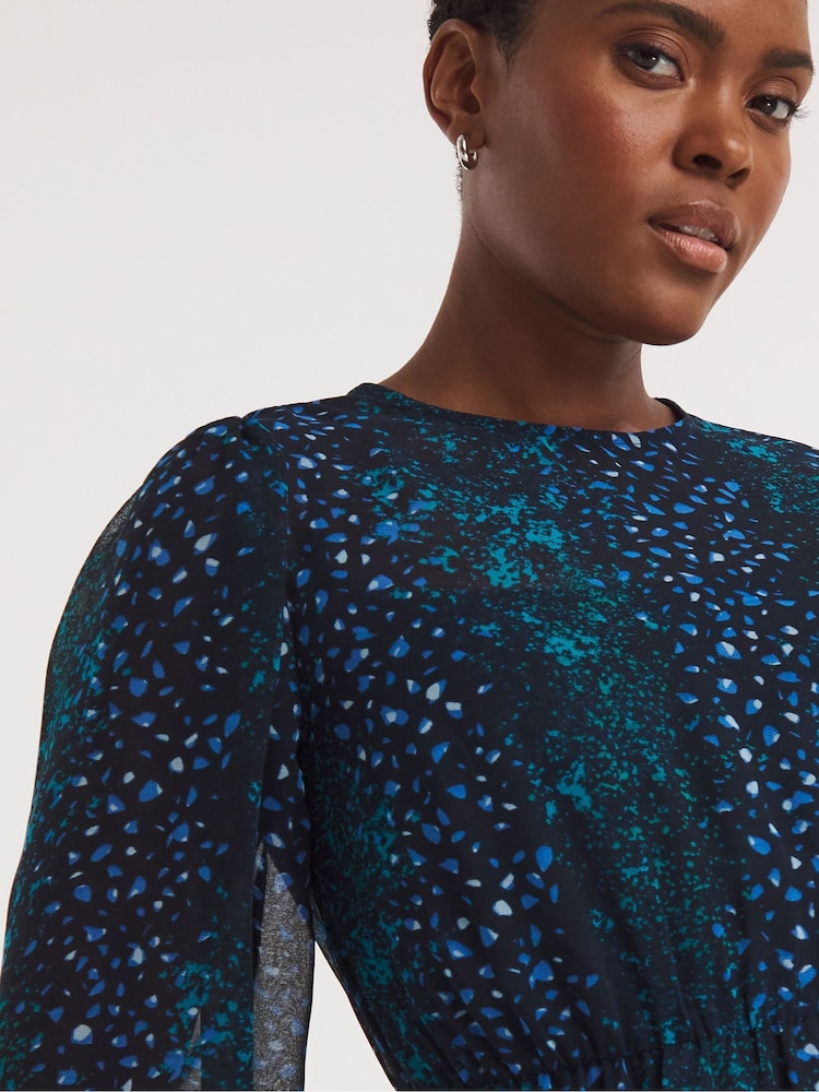 JD Williams Blue Simply Be Multi Printed Chiffon Smock Dress - Image 4 of 4