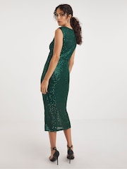 JD Williams Green Linear Sequin Ruched Sleeveless Midi Dress - Image 2 of 5