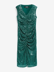 JD Williams Green Linear Sequin Ruched Sleeveless Midi Dress - Image 5 of 5