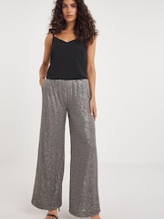 JD Williams Grey Slate Stretch Sequin Wide Leg Trousers - Image 3 of 4