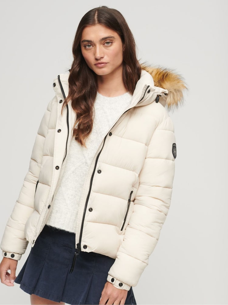 Superdry Nude Faux Fur Lined Longline Afghan Coat - Image 1 of 6