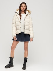 Superdry Nude Faux Fur Lined Longline Afghan Coat - Image 2 of 6