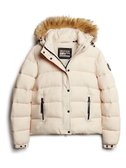 Superdry Nude Faux Fur Lined Longline Afghan Coat - Image 4 of 6