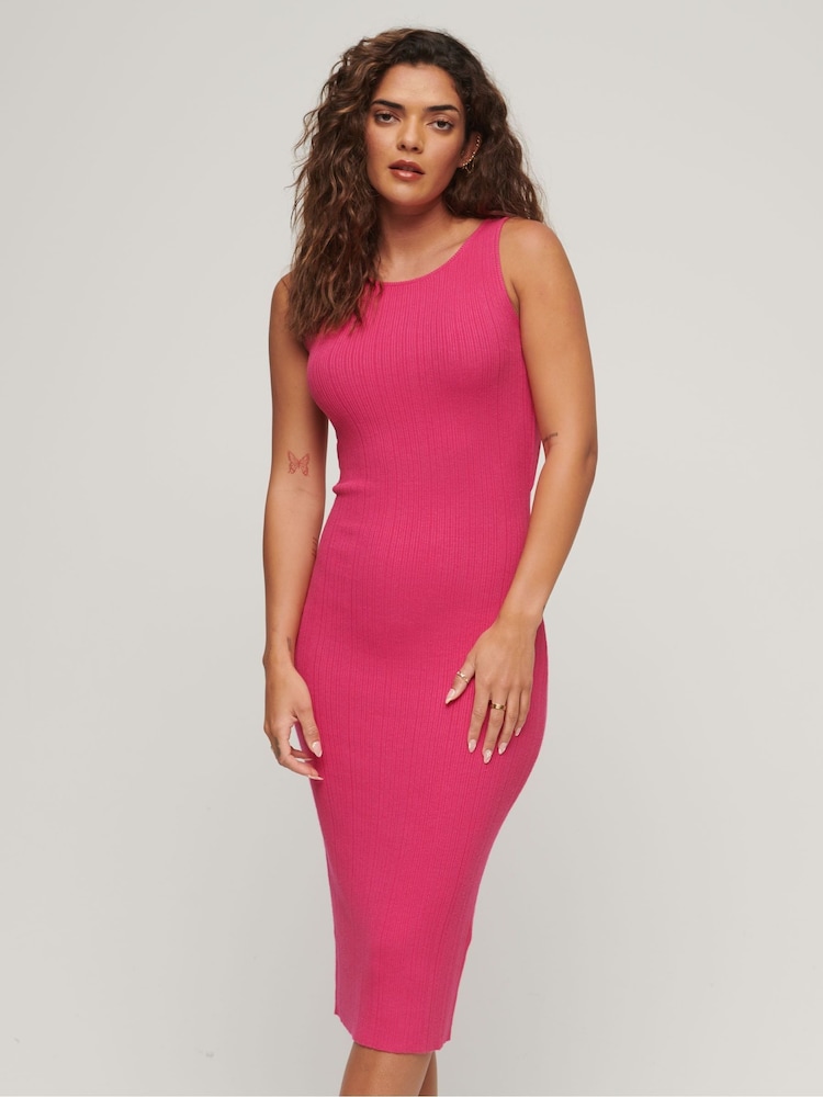Superdry Pink Backless Knitted Midi Dress - Image 2 of 6