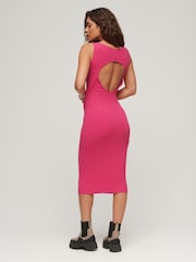 Superdry Pink Backless Knitted Midi Dress - Image 3 of 6