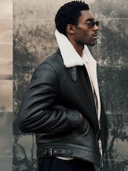 Reiss Black Bursa Leather Shearling-Lined Jacket - Image 1 of 12