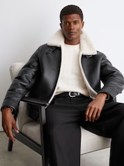 Reiss Black Bursa Leather Shearling-Lined Jacket - Image 10 of 12