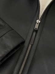 Reiss Black Bursa Leather Shearling-Lined Jacket - Image 11 of 12