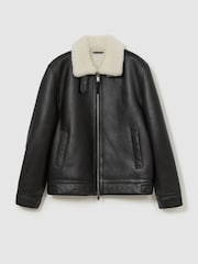 Reiss Black Bursa Leather Shearling-Lined Jacket - Image 2 of 12