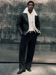 Reiss Black Bursa Leather Shearling-Lined Jacket - Image 3 of 12