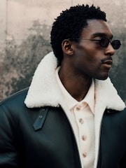 Reiss Black Bursa Leather Shearling-Lined Jacket - Image 4 of 12