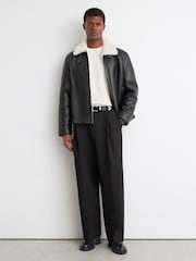 Reiss Black Bursa Leather Shearling-Lined Jacket - Image 5 of 12