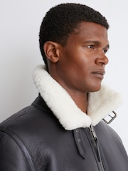 Reiss Black Bursa Leather Shearling-Lined Jacket - Image 6 of 12
