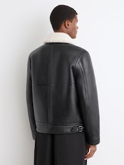 Reiss Black Bursa Leather Shearling-Lined Jacket - Image 9 of 12