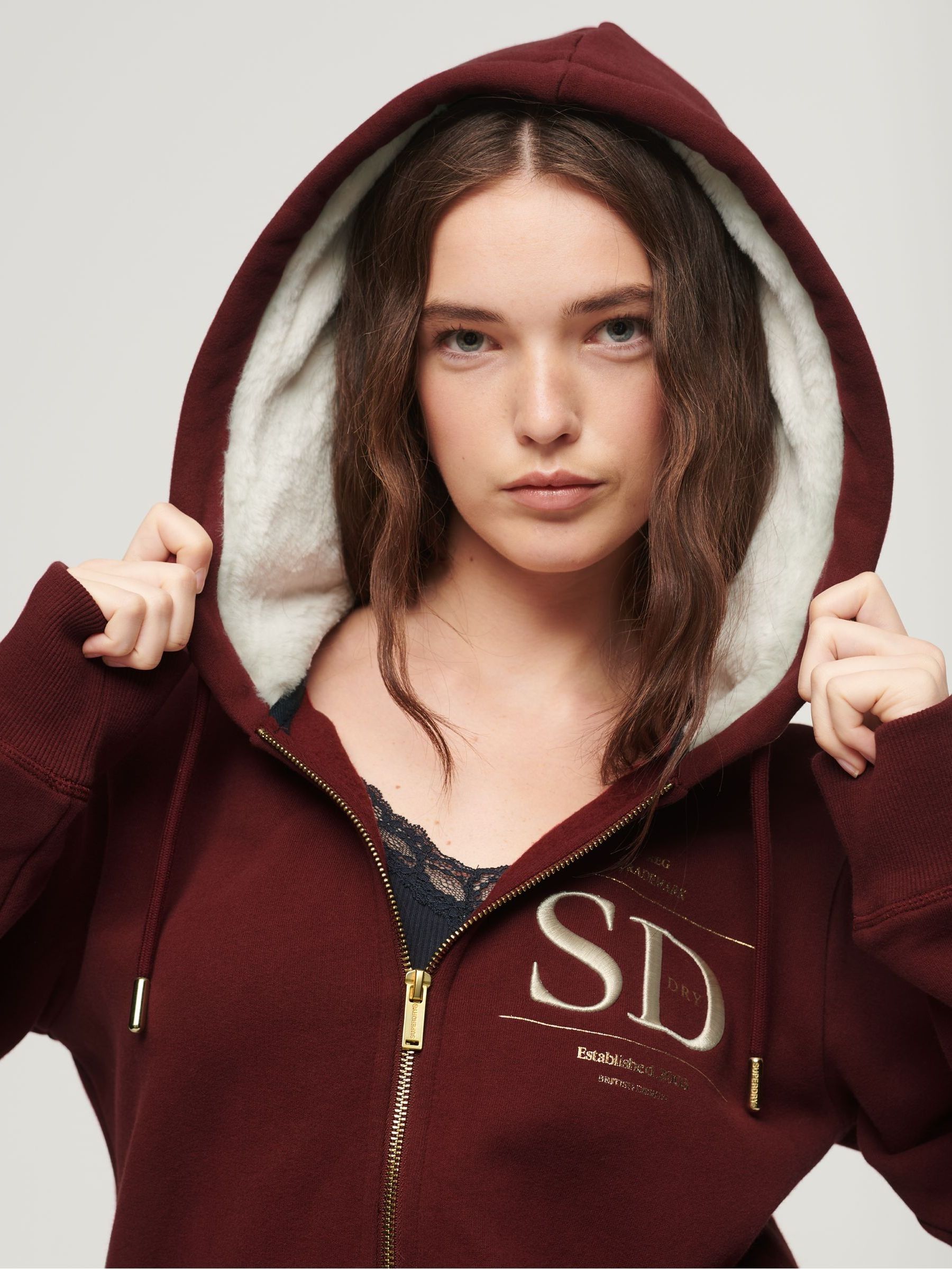 Buy Superdry Red Luxe Metallic Logo Zip Hoodie from Next Luxembourg