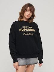 Superdry Black Luxe Metallic Logo Sweatshirt - Image 1 of 6