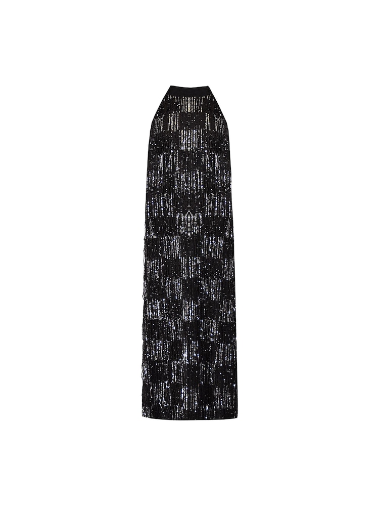 Ro&Zo Harlow Fringed Sequin Halter Black Neck Dress - Image 4 of 4