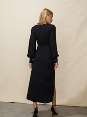 Ro&Zo Ruch Side Detail Black Midi Dress - Image 2 of 4