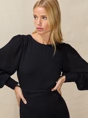 Ro&Zo Ruch Side Detail Black Midi Dress - Image 3 of 4