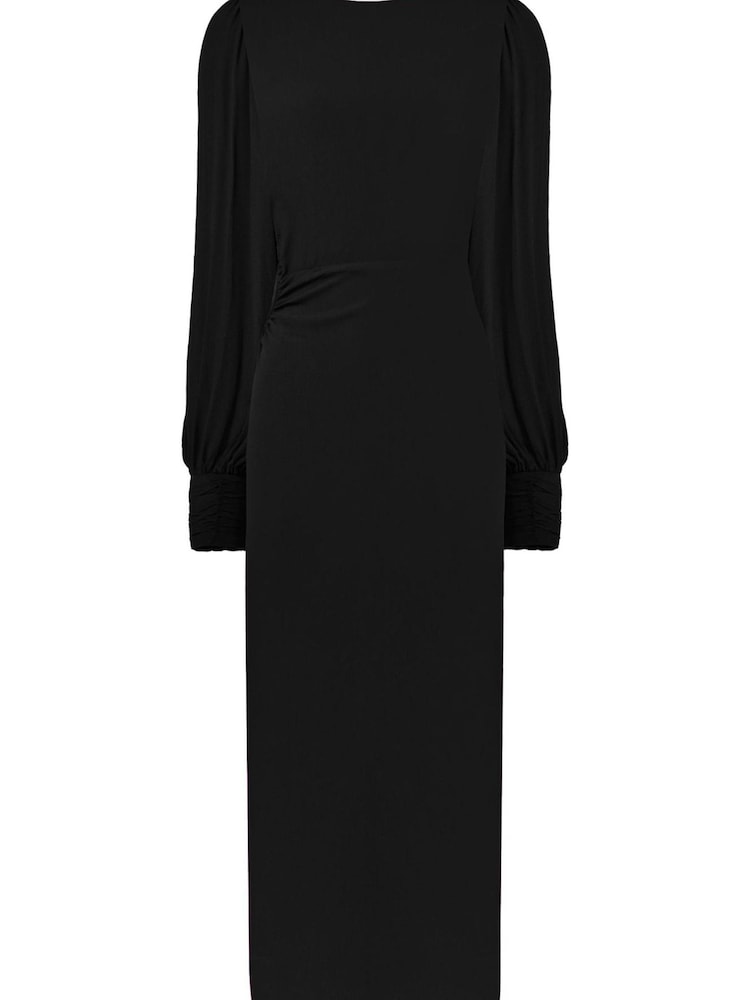 Ro&Zo Ruch Side Detail Black Midi Dress - Image 4 of 4