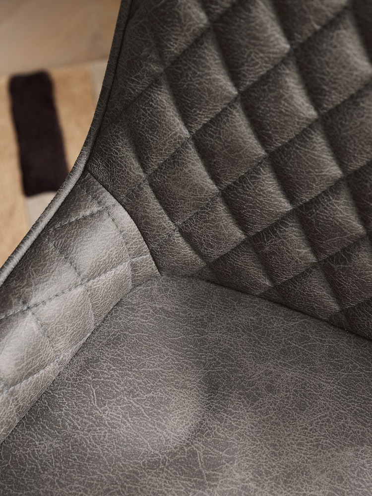 Set of 2 Monza Faux Leather Peppercorn Brown Hamilton Light Wood Leg Quilted Dining Chairs - Image 2 of 9