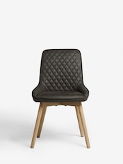 Set of 2 Monza Faux Leather Peppercorn Brown Hamilton Light Wood Leg Quilted Dining Chairs - Image 5 of 9