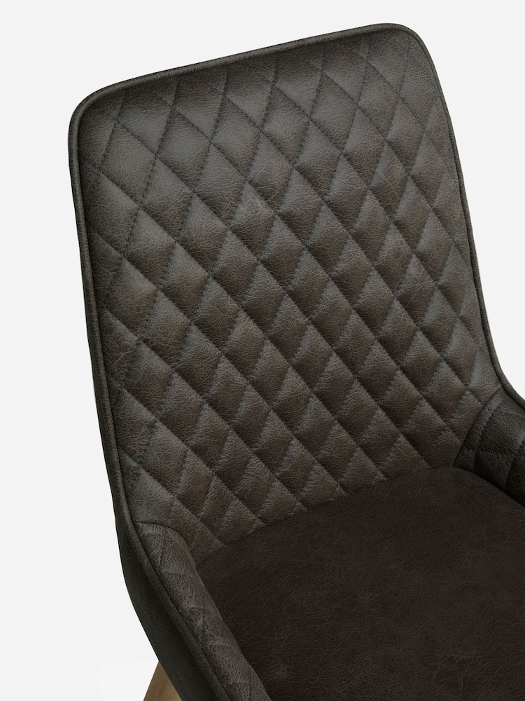 Set of 2 Monza Faux Leather Peppercorn Brown Hamilton Light Wood Leg Quilted Dining Chairs - Image 9 of 9