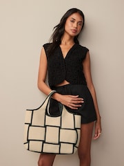Neutral Raffia Weave Shopper Bag - Image 1 of 6