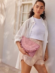 Pink - Raffia Clutch mit Fransen - Bild 1 von 11