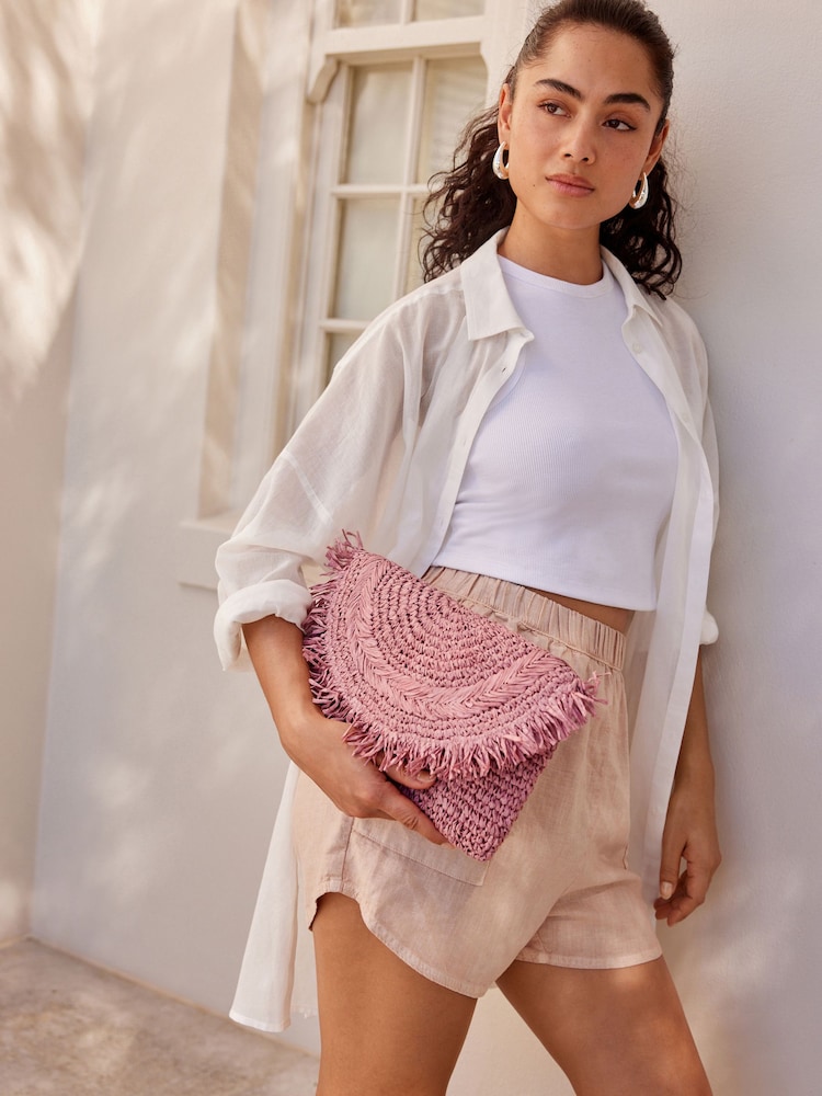 Pink - Raffia Clutch mit Fransen - Bild 1 von 11