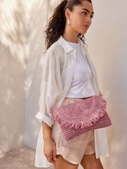 Pink - Raffia Clutch mit Fransen - Bild 2 von 11
