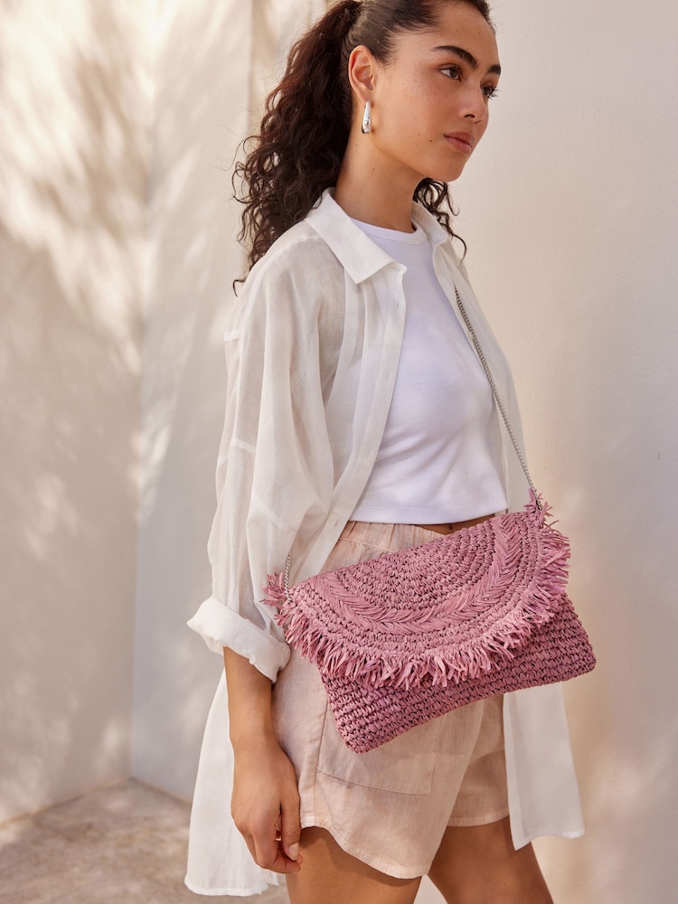 Pink - Raffia Clutch mit Fransen - Bild 2 von 11