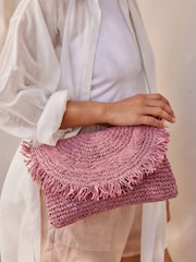 Pink - Raffia Clutch mit Fransen - Bild 3 von 11