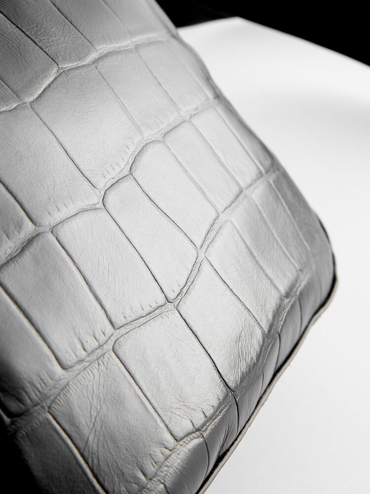 Black Leather Croc Effect Cross-Body Bag - Image 4 of 5