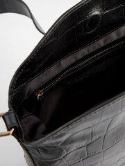 Black Leather Croc Effect Cross-Body Bag - Image 5 of 5