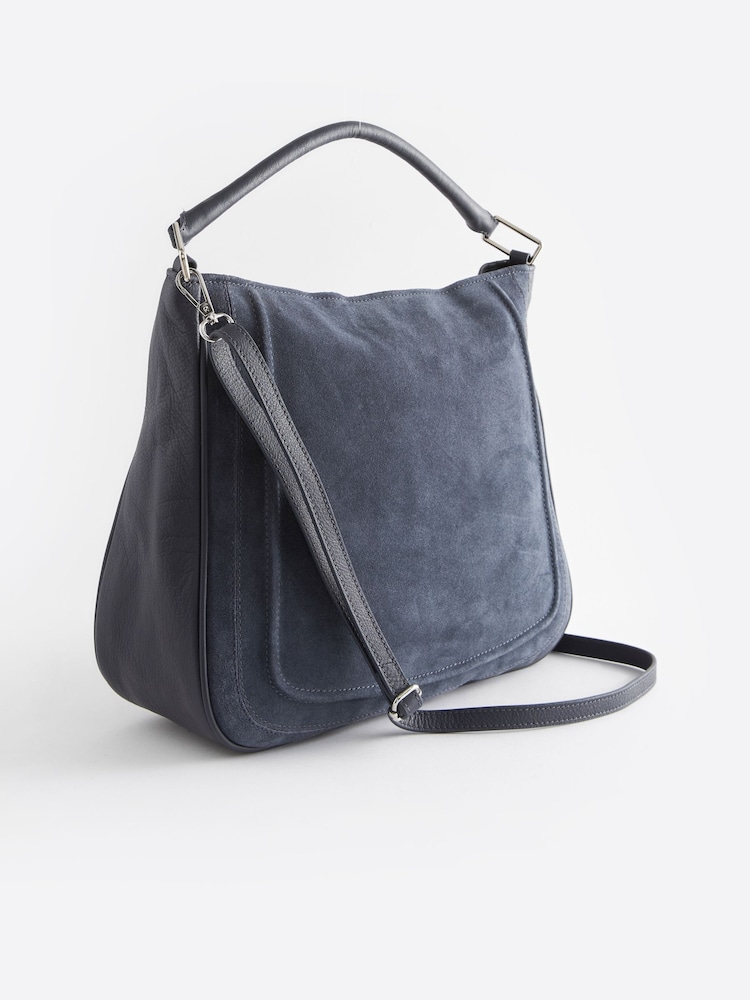 Blue Leather Suede Shoulder Bag - Image 1 of 5