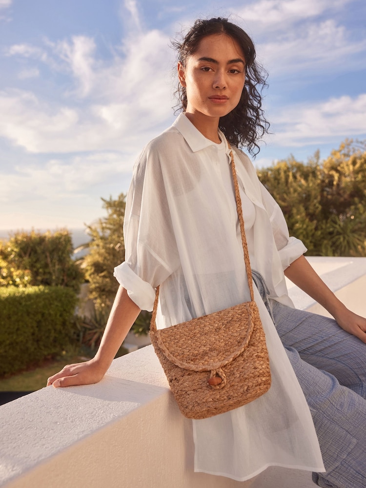 Natural Raffia Saddle Bag - Image 1 of 8 Natural Raffia Saddle Bag - Image 1 of 8
