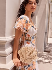 Neutral Raffia Shell Cross-Body Bag - Image 1 of 8
