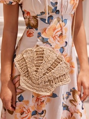 Neutral Raffia Shell Cross-Body Bag - Image 2 of 8