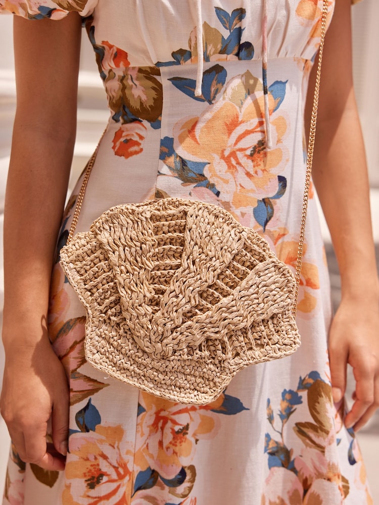 Neutral Raffia Shell Cross-Body Bag - Image 2 of 8