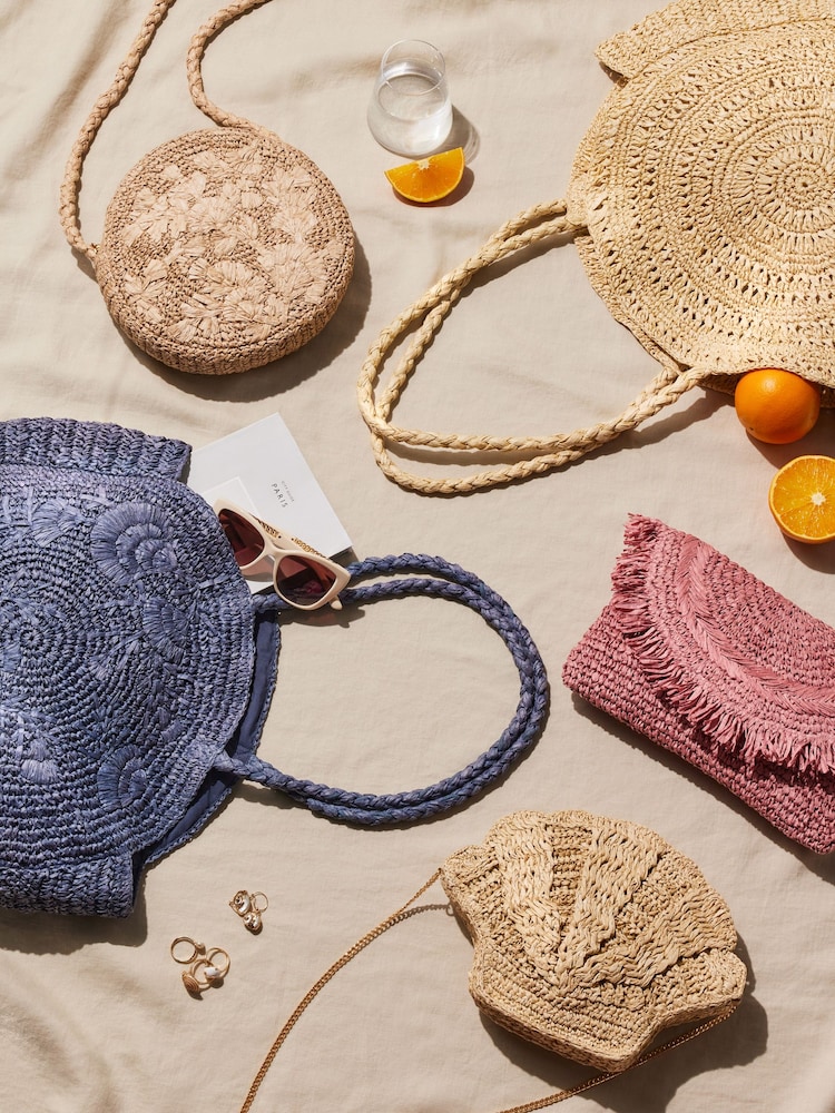 Neutral Raffia Shell Cross-Body Bag - Image 8 of 8