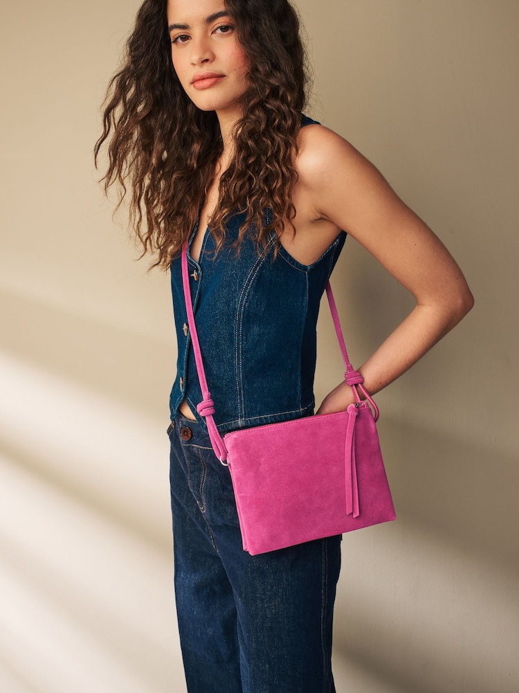 Bright Pink Leather Cross-Body Bag - Image 1 of 7