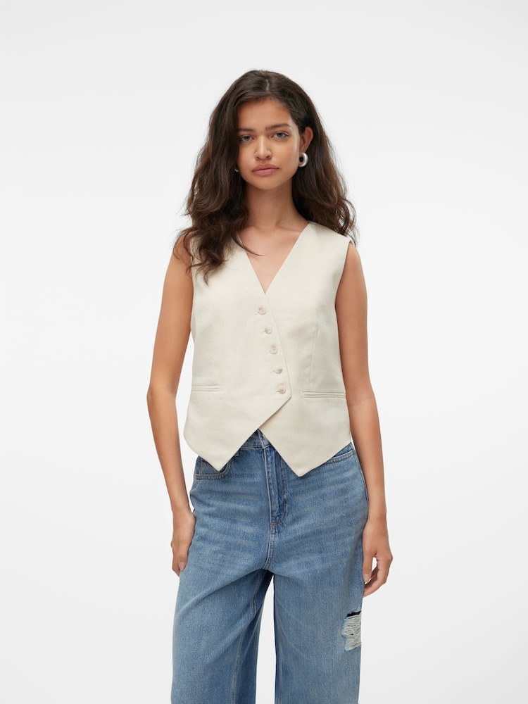 VERO MODA Grey Asymetric Front Waistcoat - Image 1 of 6