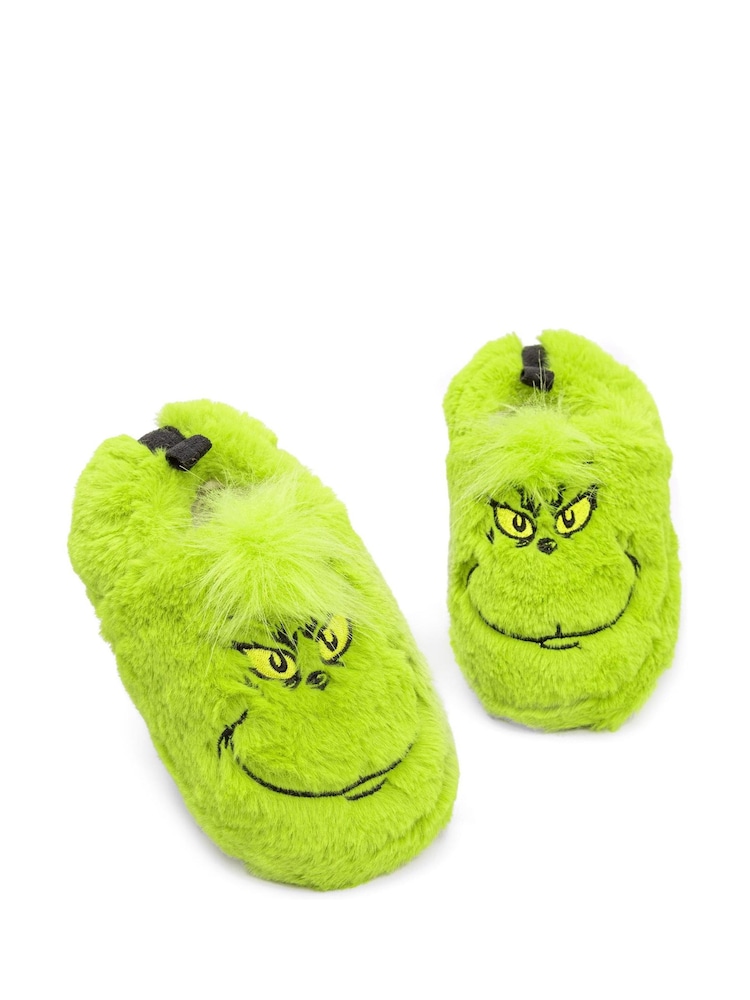 Vanilla Underground Green Grinch Kids Winter Christmas Fluffy Slippers - Image 1 of 5